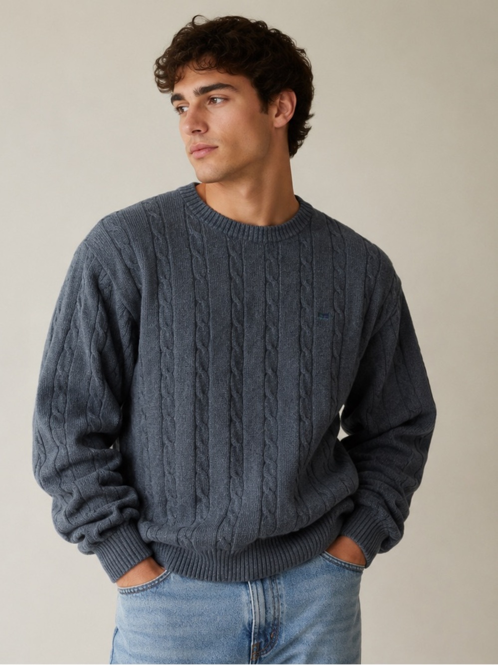 Alexander Julian‎ Colours 2XL Gray Cable Knit Sweater Men’s Cotton Crewneck Y2K